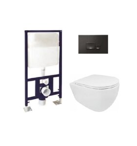 Изображение товара Инсталляция для унитаза Isvea Axis 52AL0102I с безободковым унитазом Isvea Infinity, сиденье микролифт, клавиша черная, комплект 10NF02001SET-BLC