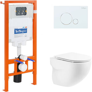 Изображение товара Инсталляция BelBagno Onda BB066CHR/BB870SC/BB002-80/BB014-SR-BIANCO, с белым унитазом, сиденье микролифт, клавиша смыва белая