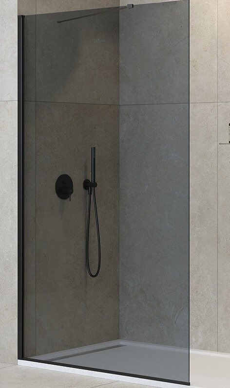 Изображение товара Душевая стенка со свободным входом Cezares Liberta-L-1-TB-120-GR-NERO, 120 см, угловой кронштейн 70 см, стекло графит, профиль черный матовый