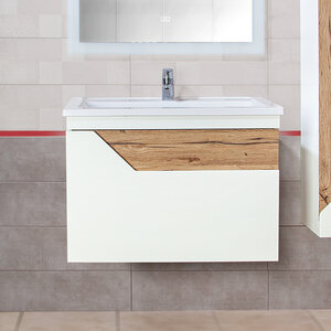 Изображение товара Тумба под раковину Бриклаер Брайтон 4627125415821, 80 см, подвесная, цвет белый/дуб