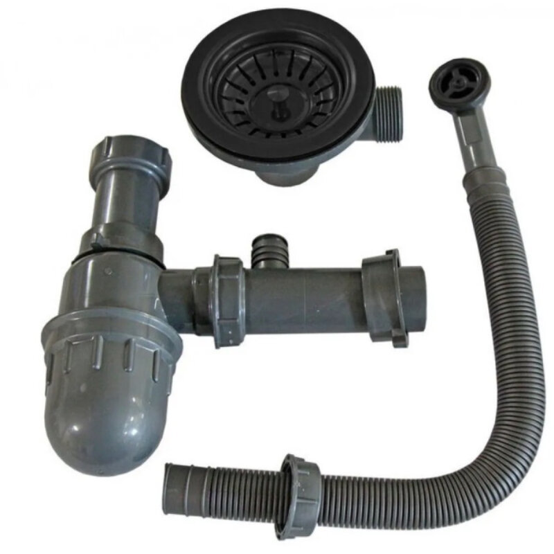 Изображение товара Сифон Zorg PVD W 1 GRAFIT с выпуском и переливом для мойки