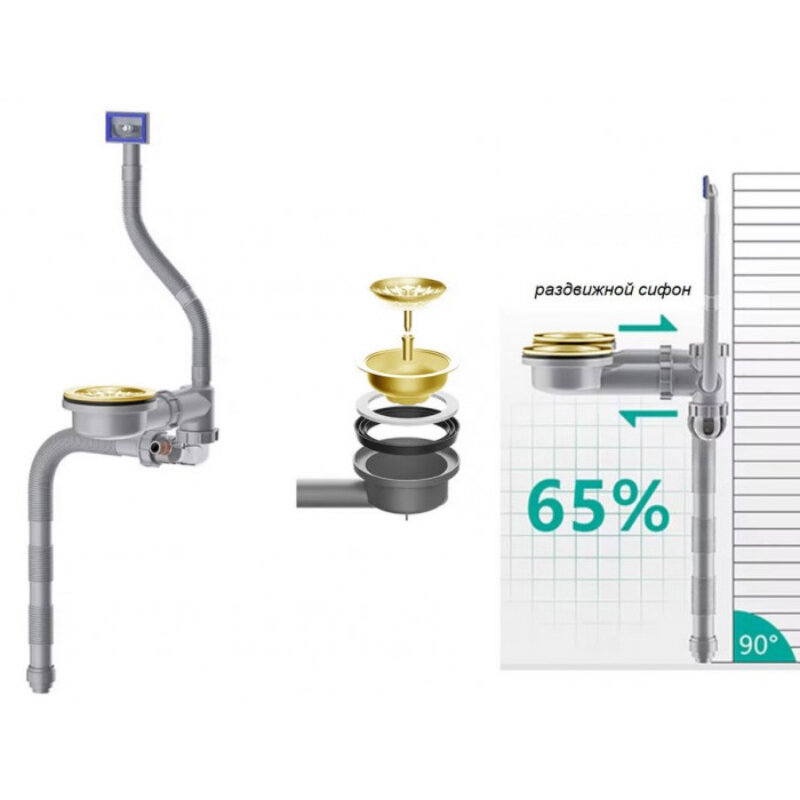 Изображение товара Сифон с переливом Zorg Lux KC 1 BRONZE для кухонной мойки