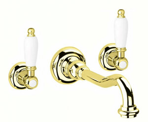 Изображение товара Смеситель для раковины Cezares First-BLS1-03/24-Bi золото белые ручки