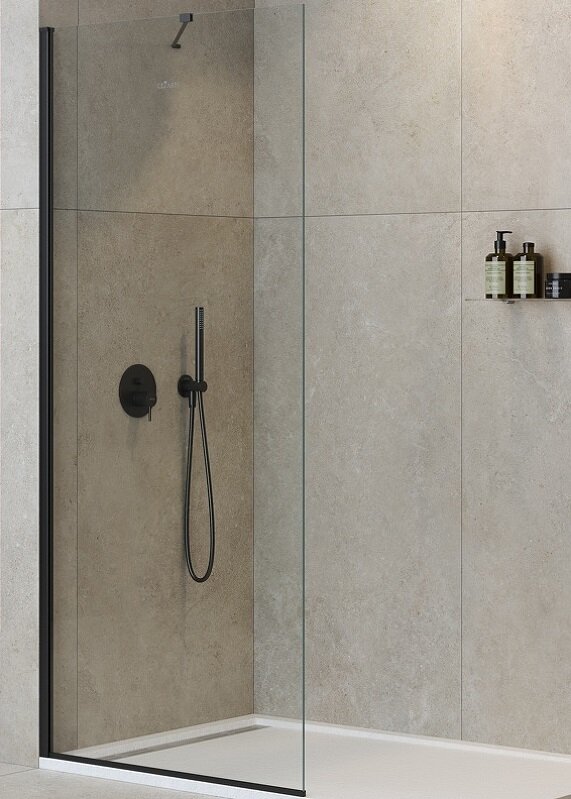 Изображение товара Душевая стенка со свободным входом Cezares Liberta-L-1-TB-70-C-NERO, 70 см, угловой кронштейн 70 см, стекло прозрачное, профиль черный матовый Изображение товара Душевая стенка со свободным входом Cezares Liberta-L-1-TB-70-C-NERO, 70 см, угловой кронштейн 70 см, стекло прозрачное, профиль черный матовый