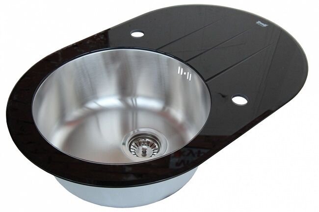 Изображение товара Круглая кухонная мойка из нержавеющей стали Zorg Inox Glass GL-7851-OV BLACK
