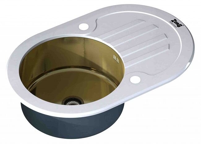 Изображение товара Мойка Zorg Inox GL-7851-OV-WHITE-BRONZE - круглая из нержавеющей стали с ударопрочным стеклом 8 мм