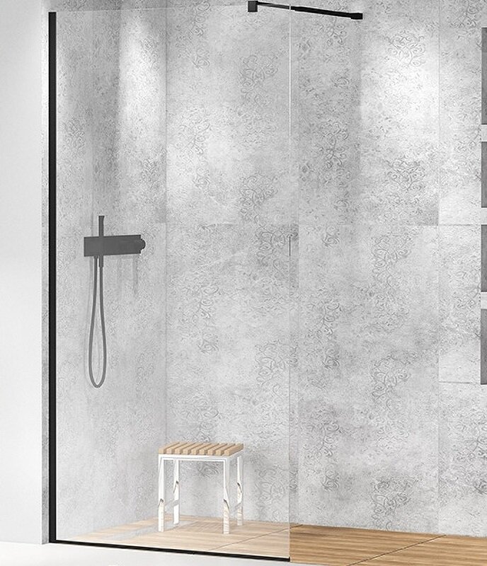 Изображение товара Душевая стенка Cezares Liberta-L-1-70-C-NERO 70 см, со свободным входом, телескопический кронштейн 75-105 см, стекло прозрачное, профиль черный матовый