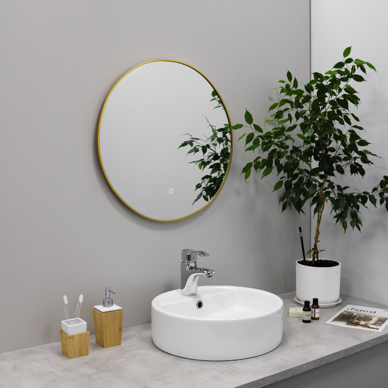 Изображение товара Зеркало Fixsen LED FX-1070G, 70 см, с подсветкой LED, сенсорный выключатель, цвет золото-сатин