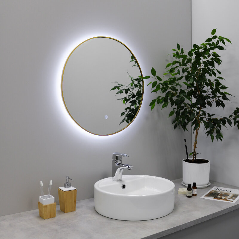 Изображение товара Зеркало Fixsen LED FX-1080G, 80 см, с подсветкой LED, сенсорный выключатель, цвет золото-сатин