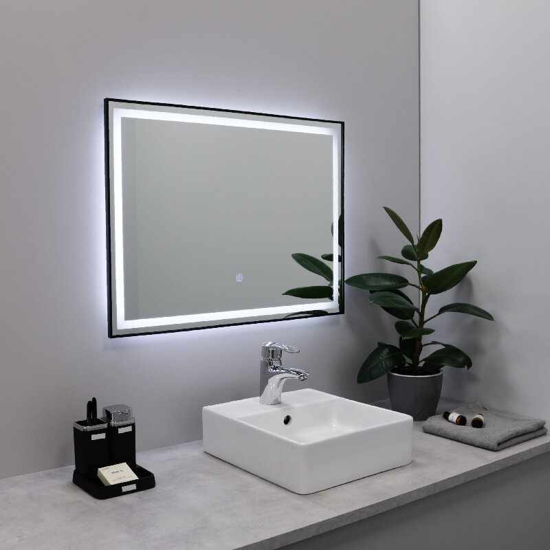 Изображение товара Зеркало Fixsen LED FX-2090B, 90 см, с подсветкой LED, сенсорный выключатель, цвет черный Изображение товара Зеркало Fixsen LED FX-2090B, 90 см, с подсветкой LED, сенсорный выключатель, цвет черный