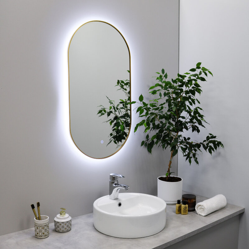 Изображение товара Зеркало Fixsen LED FX-3100G, 50 см, с подсветкой LED, сенсорный выключатель, цвет золото-сатин