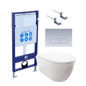 Изображение товара Инсталляция Aquatek Standard INS-0000012, клавиша хром матовая KDI0000014, с унитазом Поларис AQ0700-00 с тонким сиденьем soft close, комплект