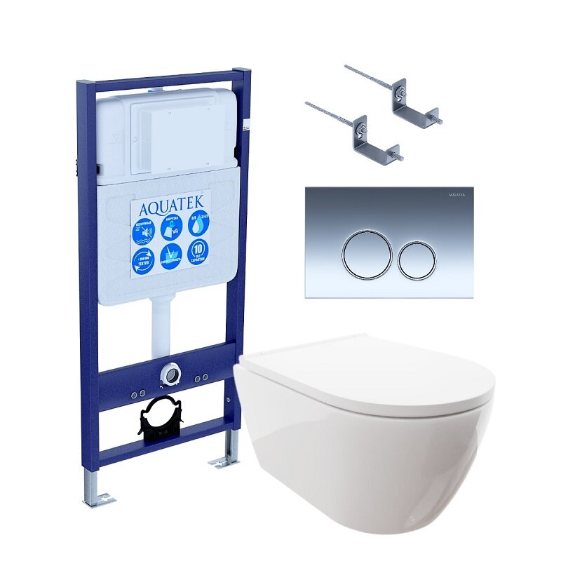 Изображение товара Инсталляция Aquatek Standard INS-0000012 с унитазом Поларис AQ0700-00 и клавишей хром глянцевый