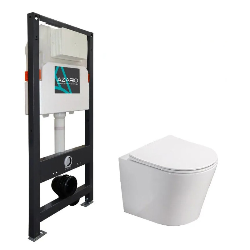 Изображение товара Комплект инсталляция Azario AZ-501A с унитазом безободковым AZ-0053SP и сиденьем микролифт