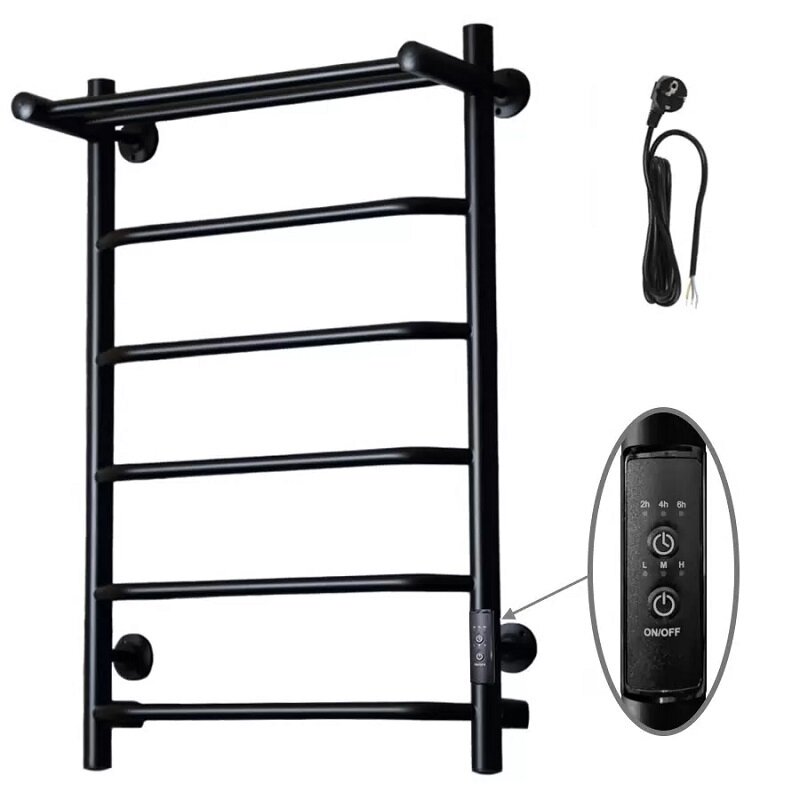 Изображение товара Полотенцесушитель электрический Тругор Пэк сп 6 П 80 х 40 черный ВГП, ширина 40 см, высота 80 см, Пэксп6П/8040черныйВГП, диммер справа, цвет черный