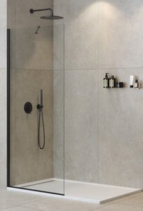 Изображение товара Душевая стенка со свободным входом Cezares Liberta-L-1-TB-140-C-NERO, 140 см, стекло прозрачное, профиль черный матовый