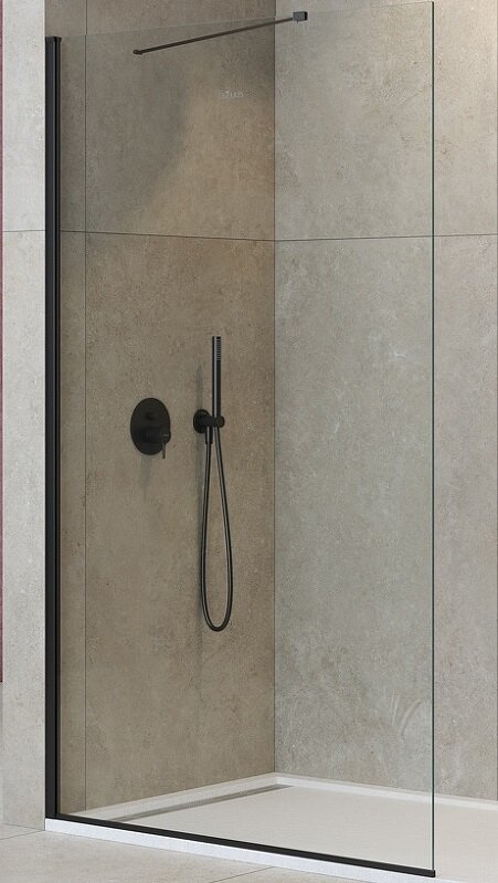 Изображение товара Душевая стенка со свободным входом Cezares Liberta-L-1-TB-110-C-NERO, 110 см, угловой кронштейн 70 см, стекло прозрачное, профиль черный матовый