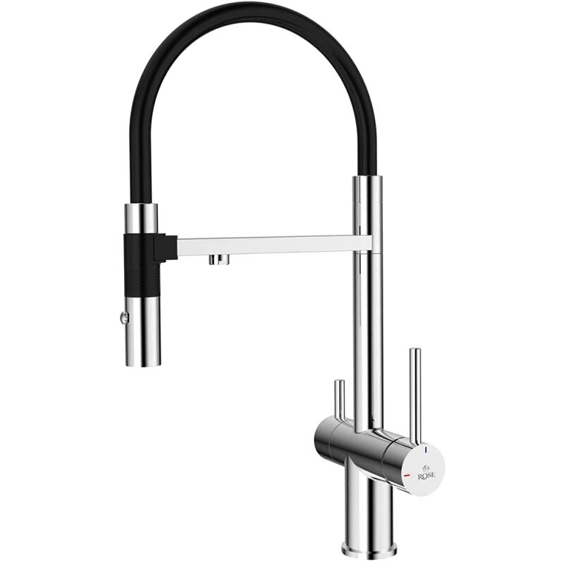 Изображение товара Смеситель для кухонной мойки Rose R958, с подключением к фильтру, черный/хром