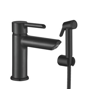 Изображение товара Смеситель для раковины с гигиеническим душем Shevanik S6071H, цвет черный матовый