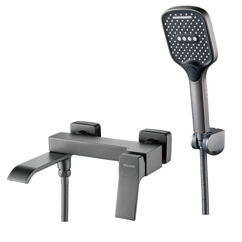 Изображение товара Смеситель для ванны и душа Shevanik S4002T с гарнитуром вороненая сталь gunmetal