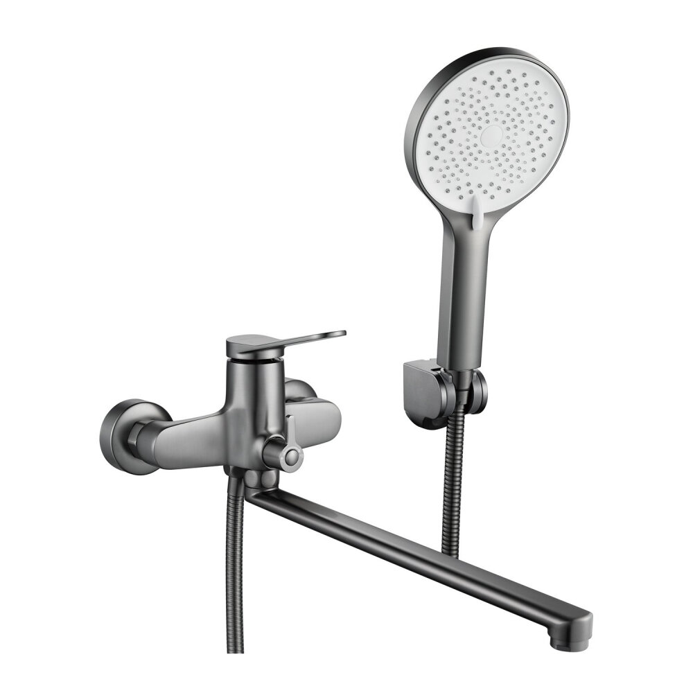 Изображение товара Смеситель для ванны и душа Shevanik S6222T с душевым гарнитуром вороненая сталь gunmetal