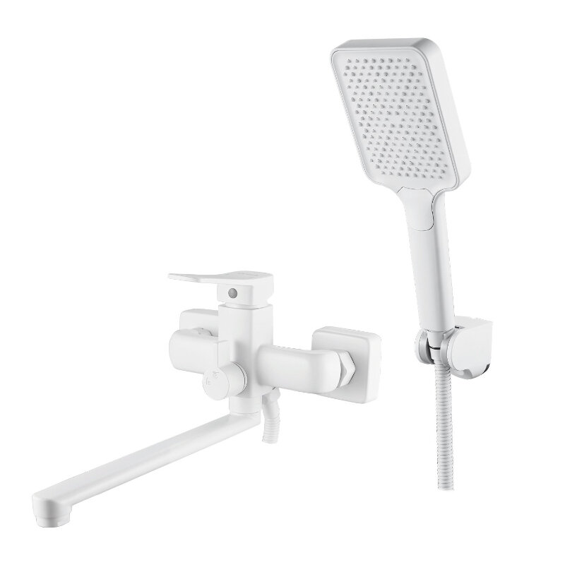 Изображение товара Смеситель для ванны и душа Shevanik S9902C, с душевым гарнитуром, цвет белый матовый Изображение товара Смеситель для ванны и душа Shevanik S9902C, с душевым гарнитуром, цвет белый матовый