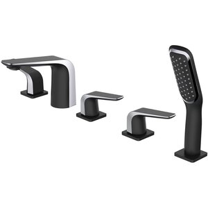 Изображение товара Смеситель на борт ванны Rose R1312H с душевым гарнитуром черный хром