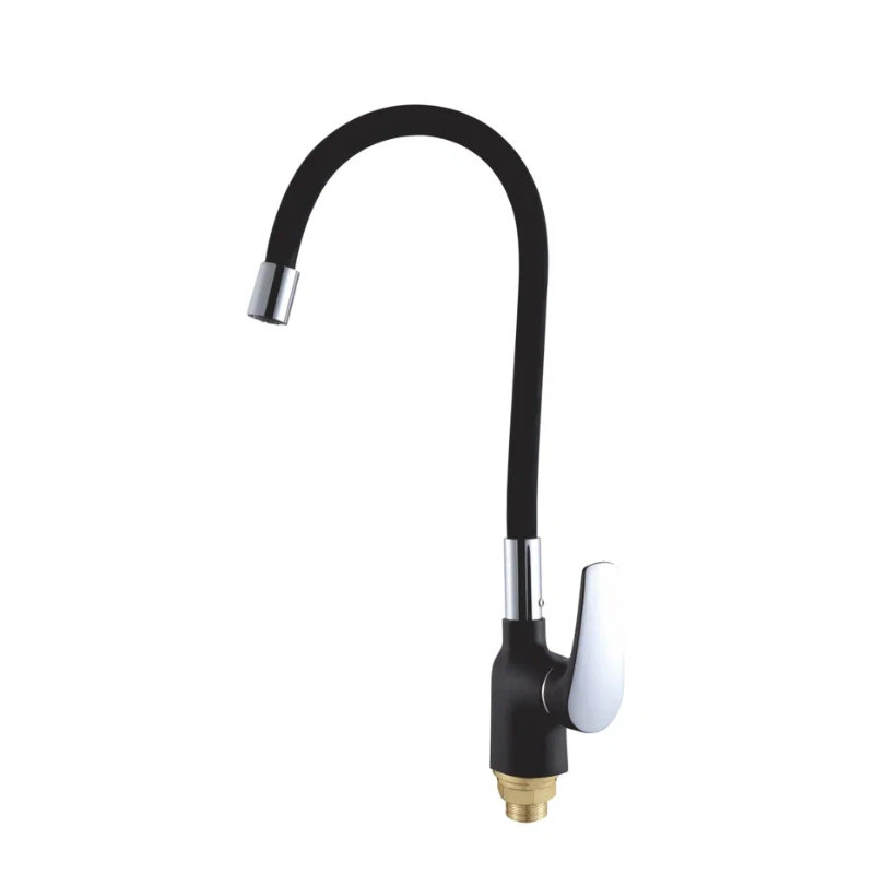 Изображение товара Смеситель для кухонной мойки Shevanik S443-3 с гибким изливом хром черный матовый