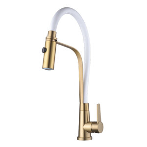 Изображение товара Смеситель для кухонной мойки Shevanik S943G-1, с гибким изливом, цвет золотой сатин/белый