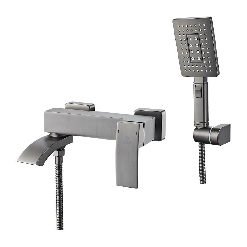 Изображение товара Смеситель для ванны и душа Rose R1552T, с душевым гарнитуром, воронёная сталь, gunmetal