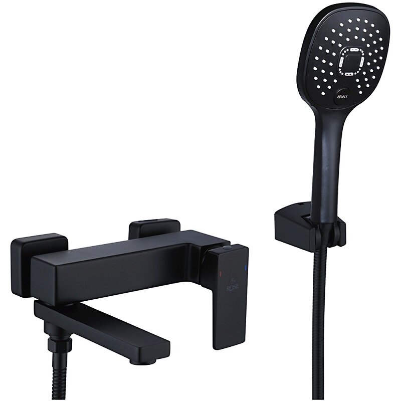 Изображение товара Смеситель для ванны и душа Rose R2802H, с душевым гарнитуром, черный