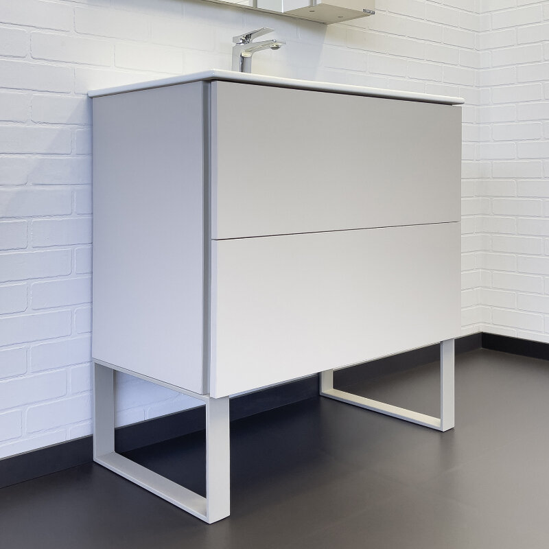 Изображение товара Тумба с раковиной Comfortу Бильбао 80 см серый МДФ напольная дизайн элегантная