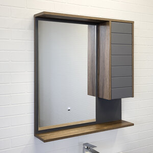 Изображение товара Зеркальный шкаф Comforty Кемер 00-00014147CF, 75 см, LED подсветка, бесконтакный сенсор, цвет антрацит/дуб тёмно-коричневый
