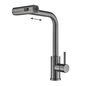 Изображение товара Смеситель для кухонной мойки Shevanik S263T, с выдвижным изливом, вороненая сталь, gunmetal