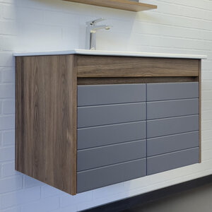 Изображение товара Подвесная тумба с раковиной Comfortу Кемер 75 см антрацит/дуб