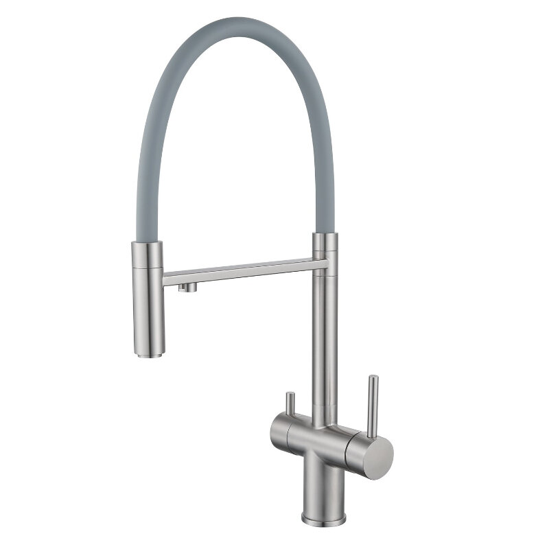 Изображение товара Смеситель для кухонной мойки Shevanik S178L, с гибким изливом, с подключением к фильтру, цвет сатин/серый