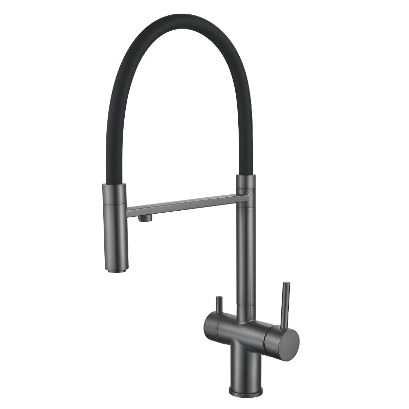 Изображение товара Смеситель для кухонной мойки Shevanik S178T, с гибким изливом, с подключением к фильтру, цвет вороненая сталь, gunmetal/черный