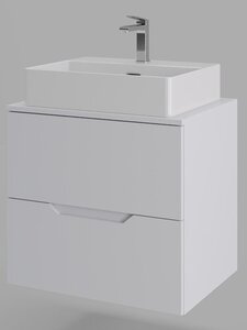 Изображение товара Тумба с раковиной Orange Line Li-60TuwMDF+B04-500W, 60 см, подвесная, цвет белый матовый Soft Touch