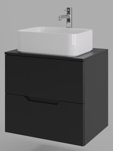 Изображение товара Тумба с раковиной Orange Line Li-60TubMDF+B02-460W, 60 см, подвесная, цвет черный матовый Soft Touch