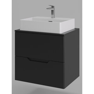 Изображение товара Тумба с раковиной Orange Line Li-60TubMDF+B04-500W, 60 см, подвесная, цвет черный матовый Soft Touch