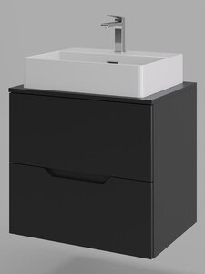 Изображение товара Тумба с раковиной Orange Line Li-60TubMDF+B04-500W, 60 см, подвесная, цвет черный матовый Soft Touch