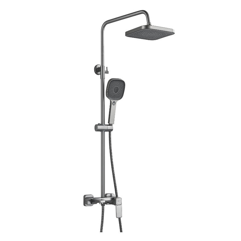 Изображение товара Душевая система Shevanik оружейная сталь S9736T с квадратным верхним душем и 3 режимами струи