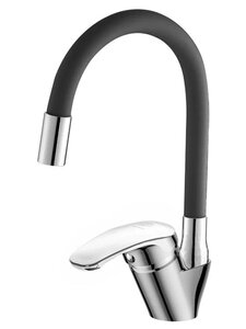 Изображение товара Полимерный смеситель OneLife P11-007cr, для кухонной мойки, с гибким изливом, хром/черный матовый