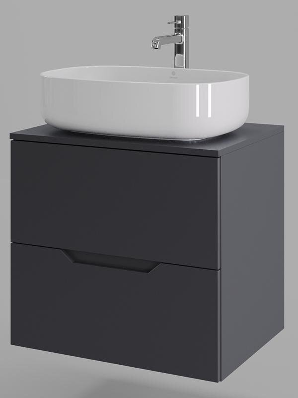 Изображение товара Тумба с раковиной Orange Line Li-60TugMDF+B07-540W 60 см подвесная графит матовый Soft Touch