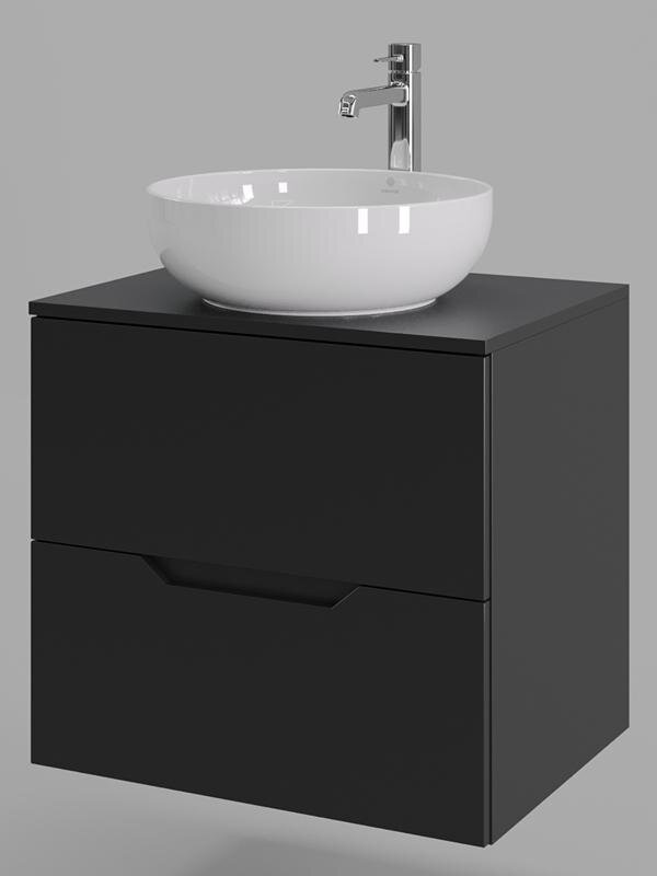 Изображение товара Тумба с раковиной Orange Line Li-60TubMDF+B07-420W, 60 см, подвесная, цвет черный матовый Soft Touch