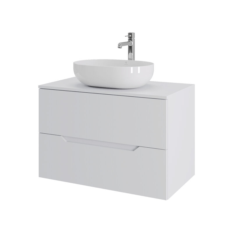 Изображение товара Тумба с раковиной Orange Line Li-80TuwMDF+B05-480W, 80 см, подвесная, цвет белый матовый Soft Touch