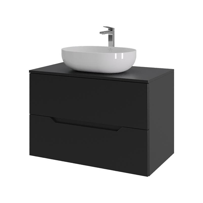 Изображение товара Тумба с раковиной Orange Line Li-80TubMDF+B05-480W подвесная черный матовый Soft Touch