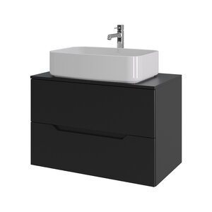 Изображение товара Тумба с раковиной Orange Line Li-80TubMDF+B07-600W, 80 см, подвесная, цвет черный матовый Soft Touch