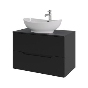 Изображение товара Тумба с раковиной Orange Line Li-80TubMDF+B08-585W, 80 см, подвесная, цвет черный матовый Soft Touch