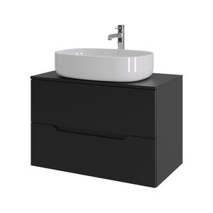 Изображение товара Тумба с раковиной Orange Line Li-80TubMDF+B08-600W, 80 см, подвесная, цвет черный матовый Soft Touch